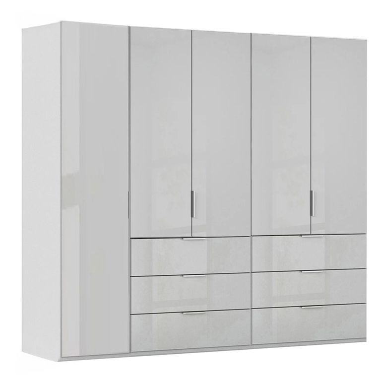 Miramar Type-5 Wardrobe - 251cm - 5 Door - 6 Drawer - Silk Grey & Silk Grey Glass