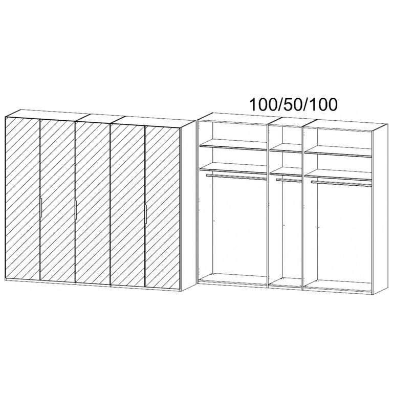 Rauch Miramar Type-5 251cm 5 Door Wardrobe with Mirror - Silk Grey and Silk Grey Glass