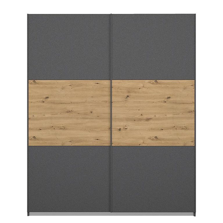 Rauch Miro 175cm 2 Door Sliding Wardrobe - Metallic Dark Grey and Artisan Oak