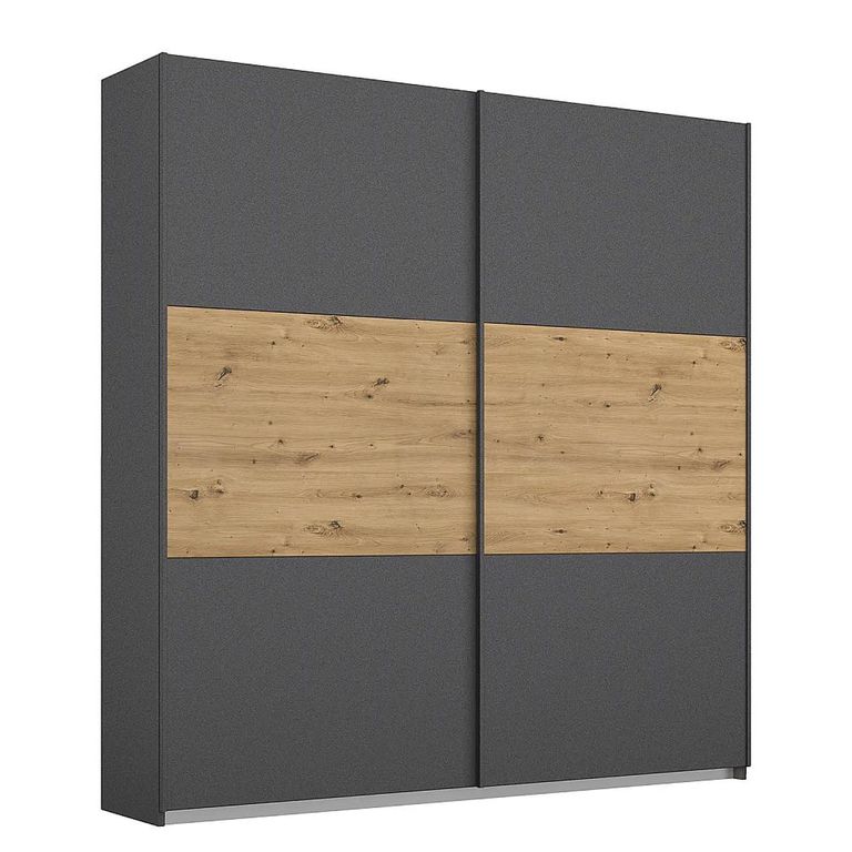 Rauch Miro 175cm 2 Door Sliding Wardrobe - Metallic Dark Grey and Artisan Oak