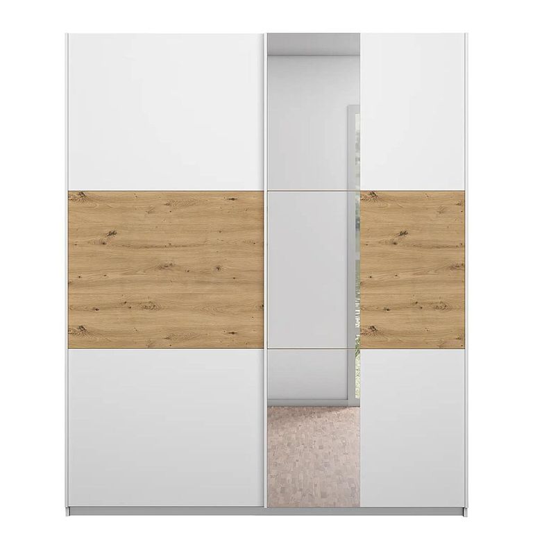 Rauch Miro 175cm 2 Door Sliding Wardrobe with Mirror - Alpine White and Artisan Oak