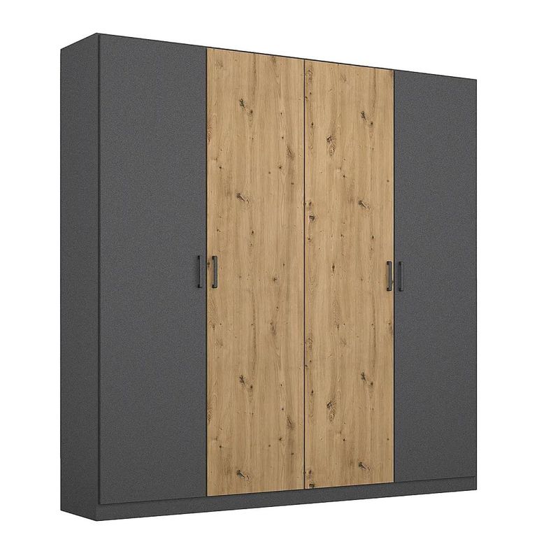 Rauch Miro 181cm 4 Door Wardrobe - Metallic Dark Grey and Artisan Oak