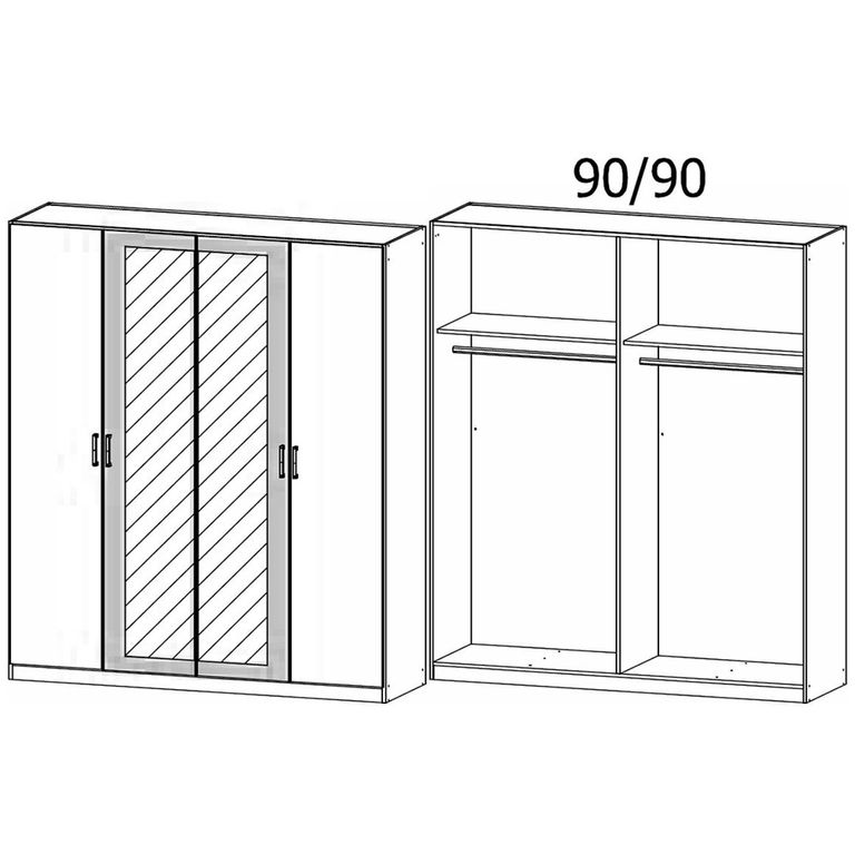 Rauch Miro 181cm 4 Door Wardrobe with Mirror - Metallic Dark Grey and Artisan Oak