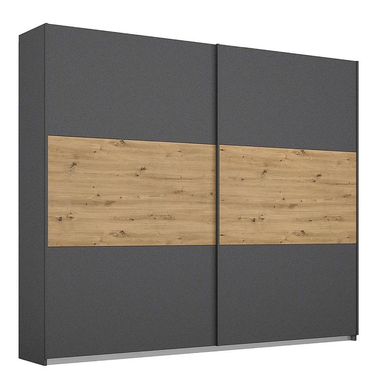 Rauch Miro 218cm 2 Door Sliding Wardrobe - Metallic Dark Grey and Artisan Oak