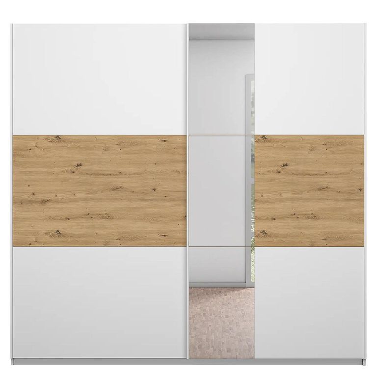 Rauch Miro 218cm 2 Door Sliding Wardrobe with Mirror - Alpine White and Artisan Oak