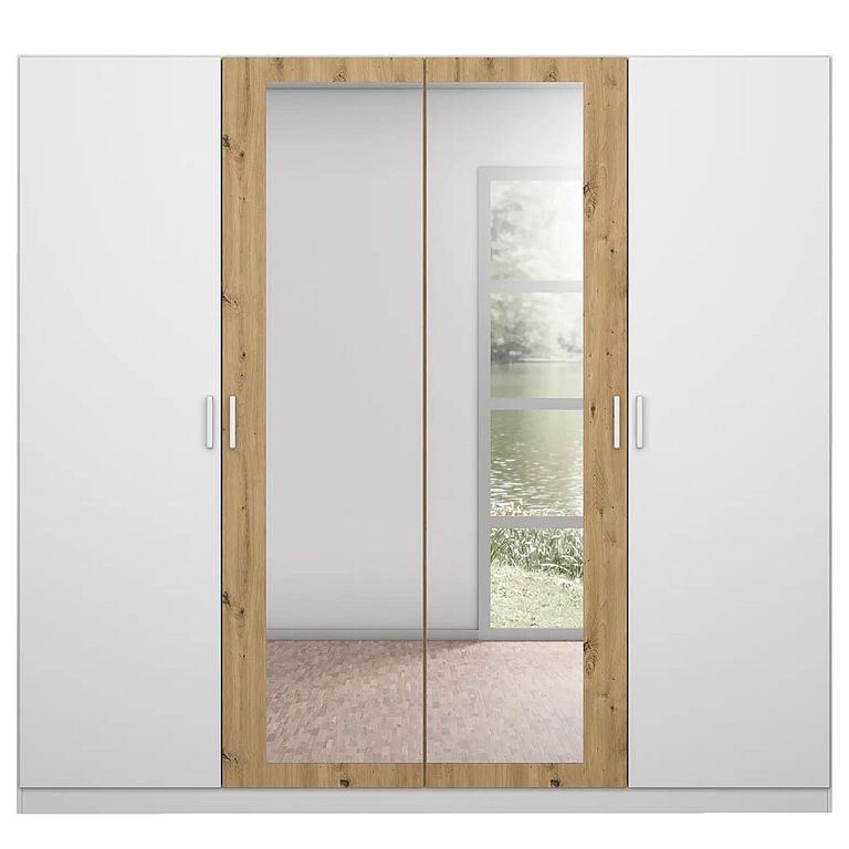 Rauch Miro 226cm 4 Door Wardrobe with Mirror - Alpine White and Artisan Oak