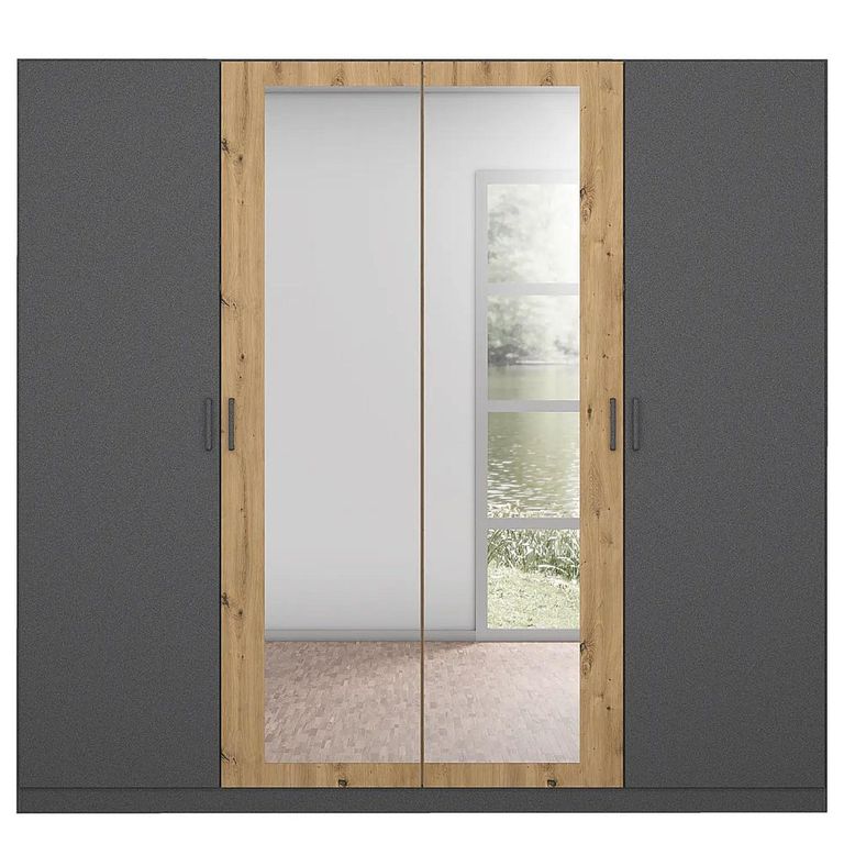 Rauch Miro 226cm 4 Door Wardrobe with Mirror - Metallic Dark Grey and Artisan Oak
