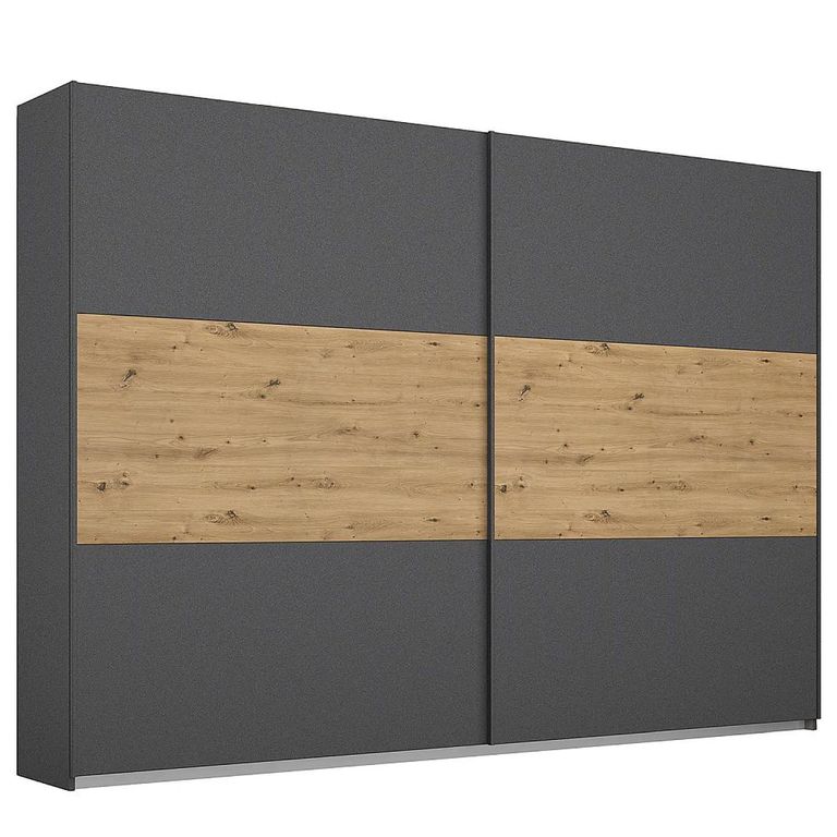 Rauch Miro 261cm 2 Door Sliding Wardrobe - Metallic Dark Grey and Artisan Oak