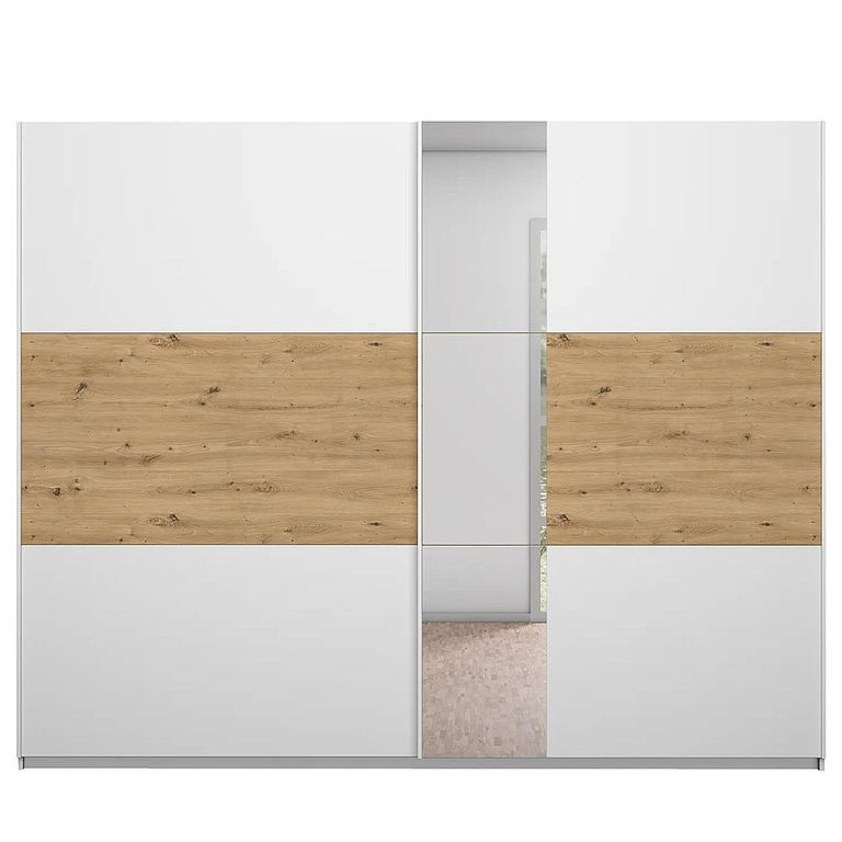 Rauch Miro 261cm 2 Door Sliding Wardrobe with Mirror - Alpine White and Artisan Oak