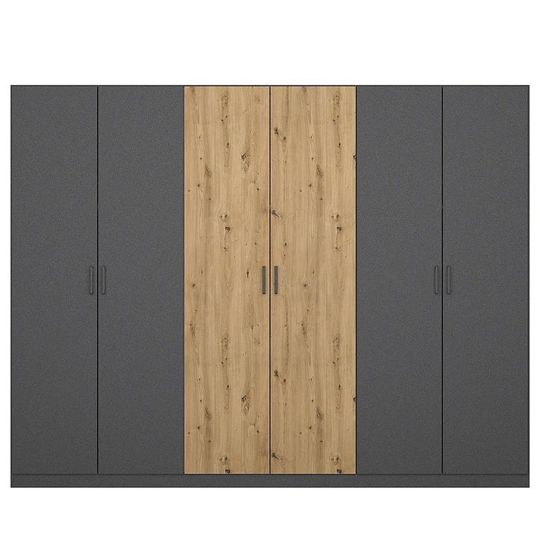Rauch Miro 271cm 6 Door Wardrobe - Metallic Dark Grey and Artisan Oak