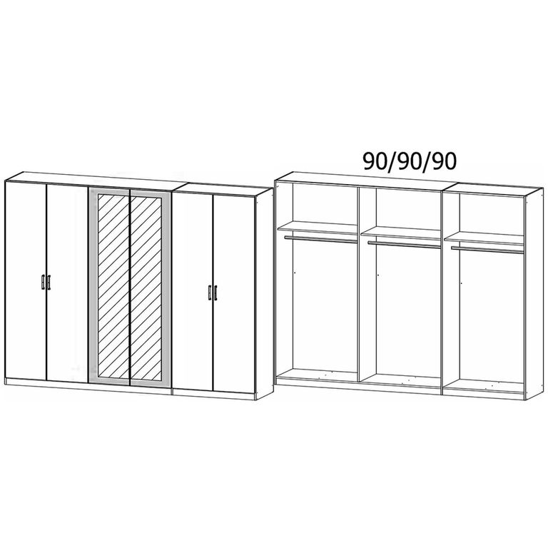 Rauch Miro 271cm 6 Door Wardrobe with Mirror - Metallic Dark Grey and Artisan Oak