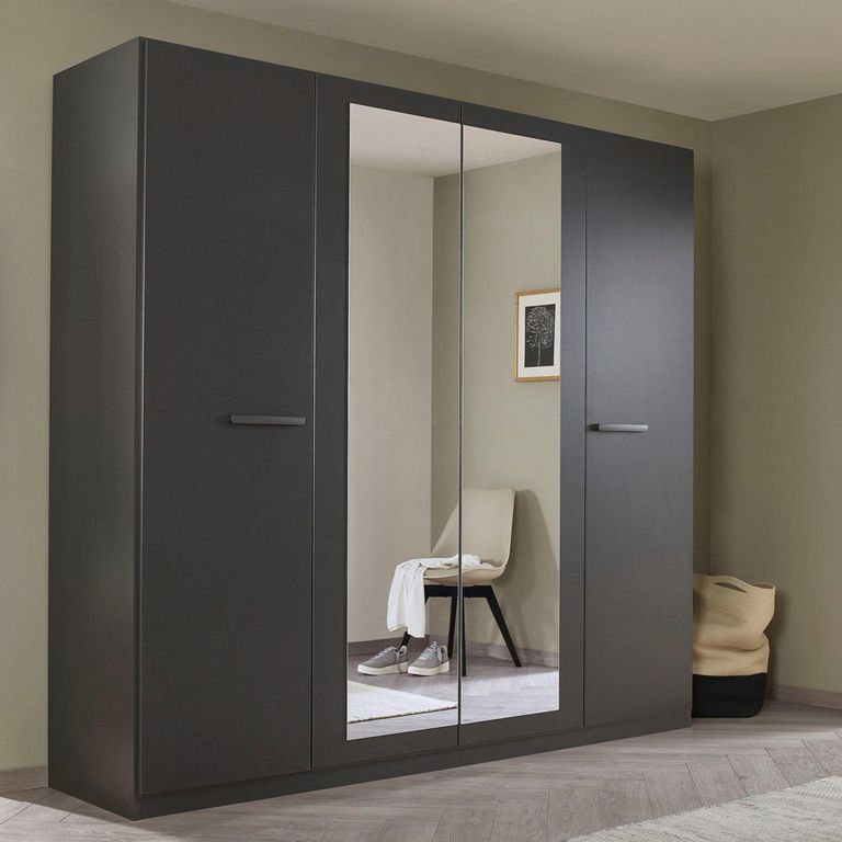 Rauch Modi 226cm 4 Door Wardrobe with Mirror - Metallic Dark Grey