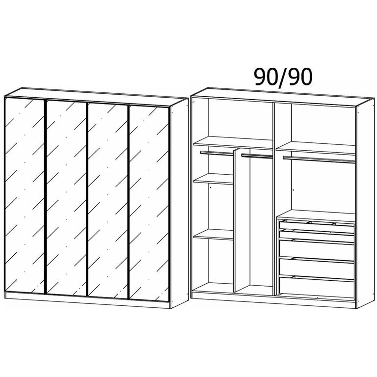 Rauch Monostar 181cm 4 Door Wardrobe with Extras - Alpine White with White Glass