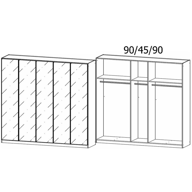 Rauch Monostar 226cm 5 Door Wardrobe - Alpine White with White Glass