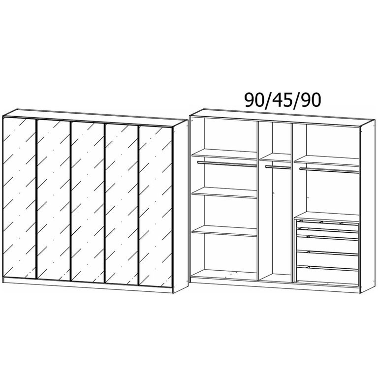 Rauch Monostar 226cm 5 Door Wardrobe with Extras - Metallic Dark Grey with Basalt Glass