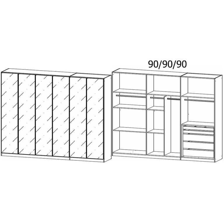Rauch Monostar 271cm 6 Door Wardrobe with Extras - Metallic Dark Grey with Basalt Glass
