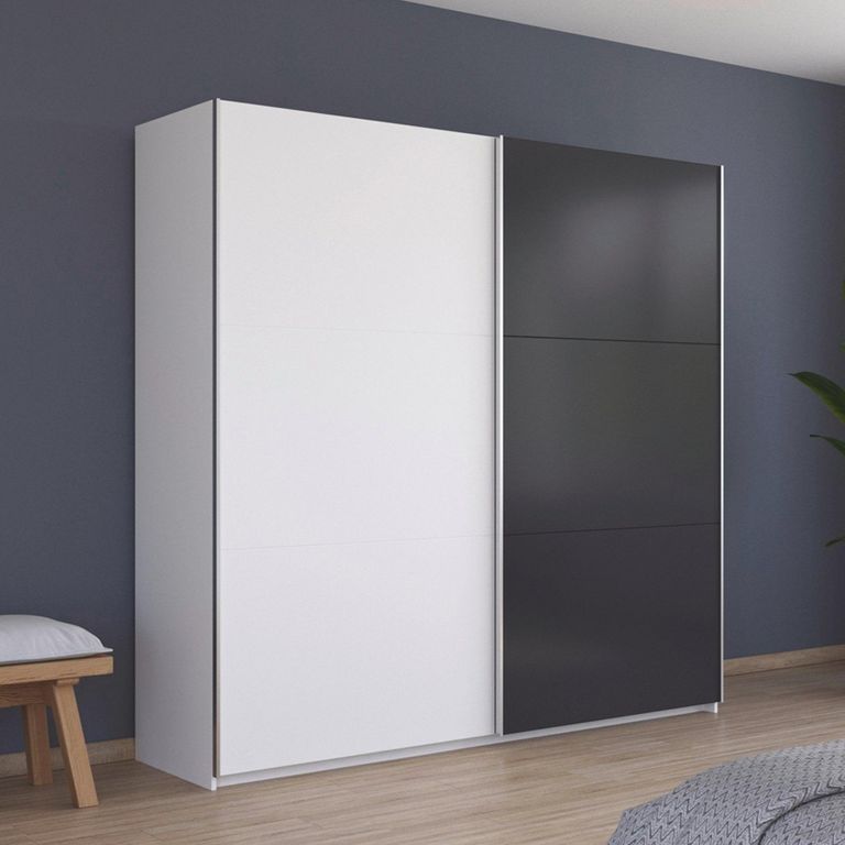 Rauch Monza 218cm 2 Door Sliding Wardrobe - Alpine White and Metallic Dark Grey