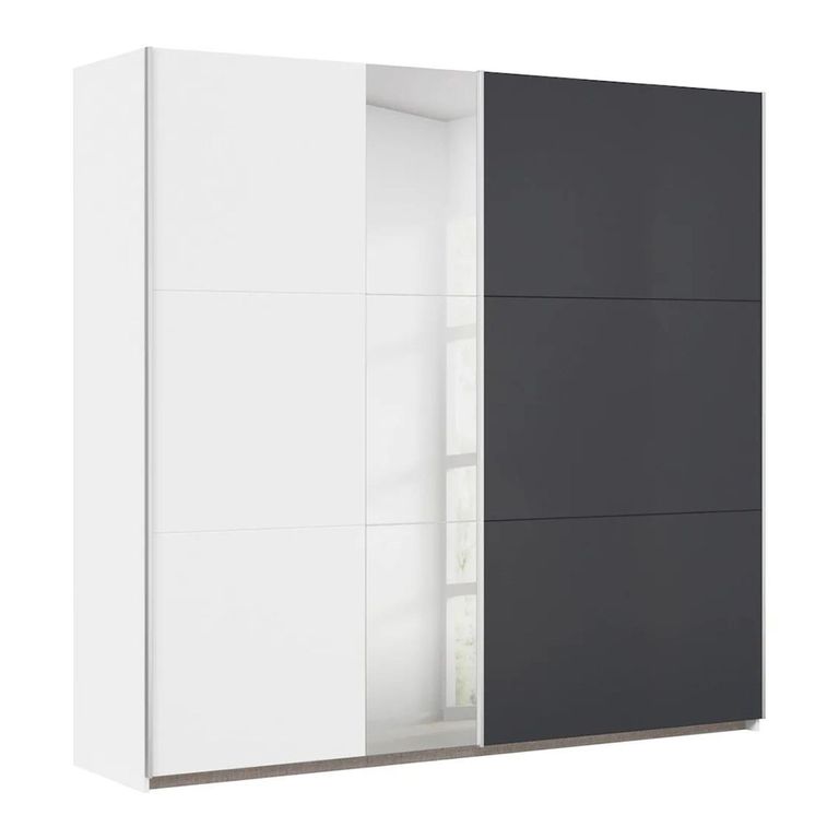 Rauch Monza 218cm 2 Door Sliding Wardrobe with Mirror - Alpine White and Metallic Dark Grey