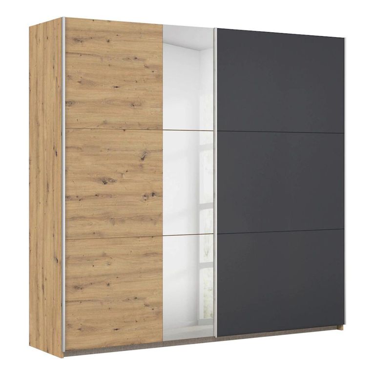 Monza Sliding Wardrobe - 218cm - 2 Door - Mirror - Artisan Oak & Metallic Dark Grey