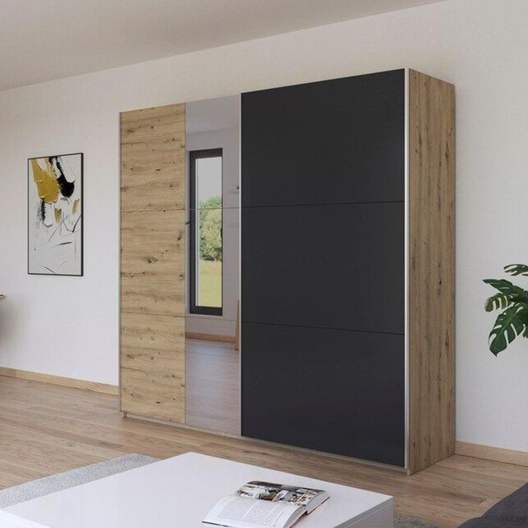 Monza Sliding Wardrobe - 218cm - 2 Door - Mirror - Artisan Oak & Metallic Dark Grey