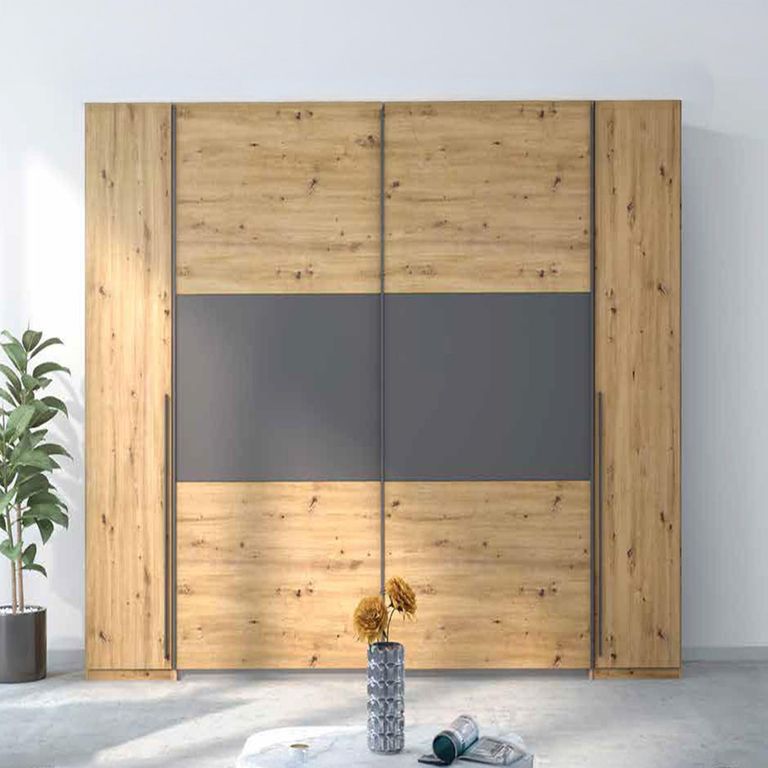 Rauch Mood 225cm 4 Door Wardrobe - Artisan Oak and Metallic Dark Grey
