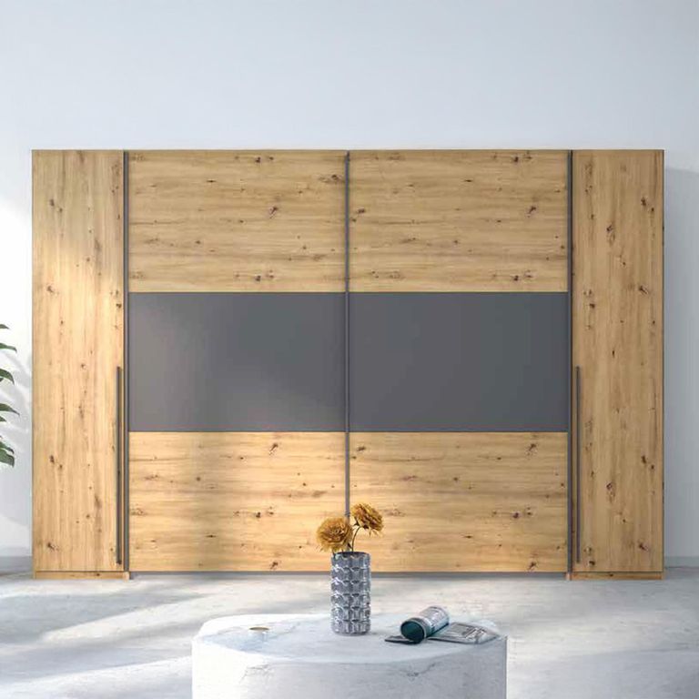Rauch Mood 268cm 4 Door Wardrobe - Artisan Oak and Metallic Dark Grey