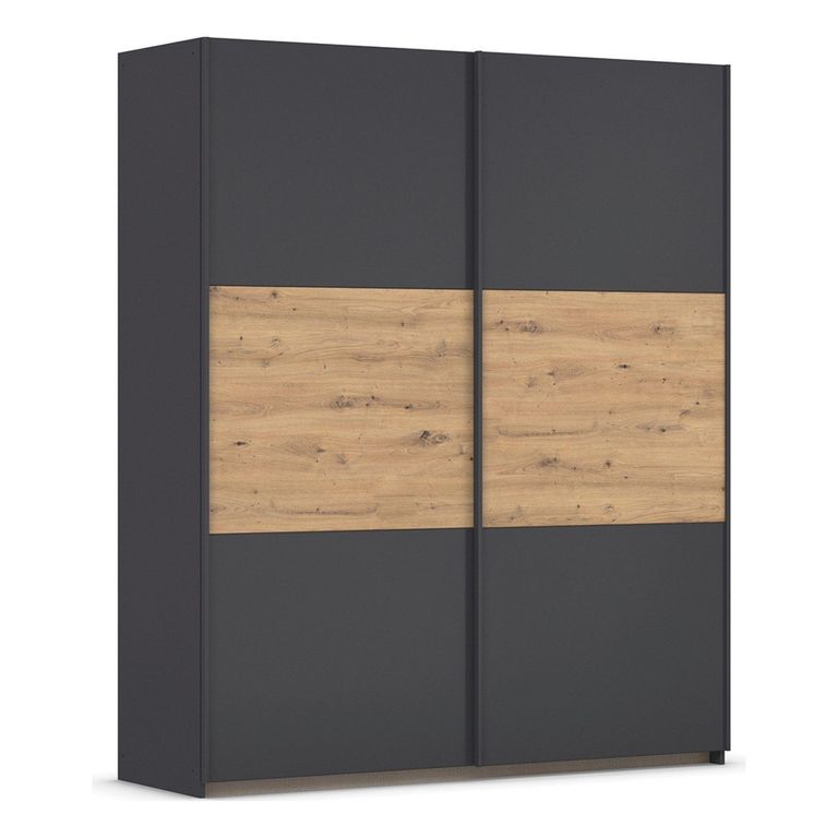 Rauch Neo 175cm 2 Door Sliding Wardrobe - Metallic Dark Grey and Artisan Oak