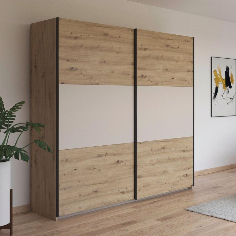 Rauch Neo 218cm 2 Door Sliding Wardrobe - Artisan Oak and Champagne