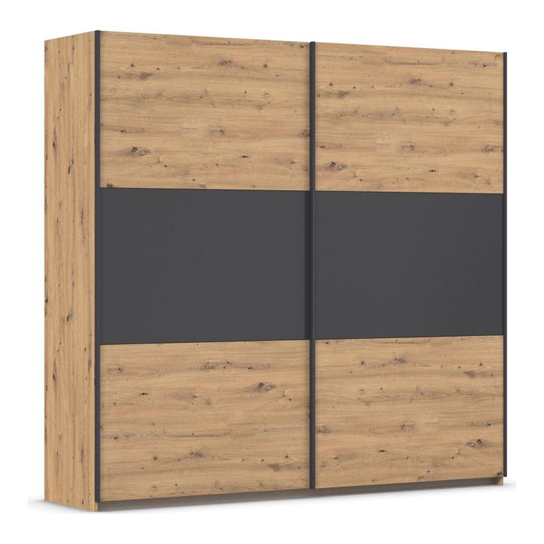Rauch Neo 218cm 2 Door Sliding Wardrobe - Artisan Oak and Metallic Dark Grey