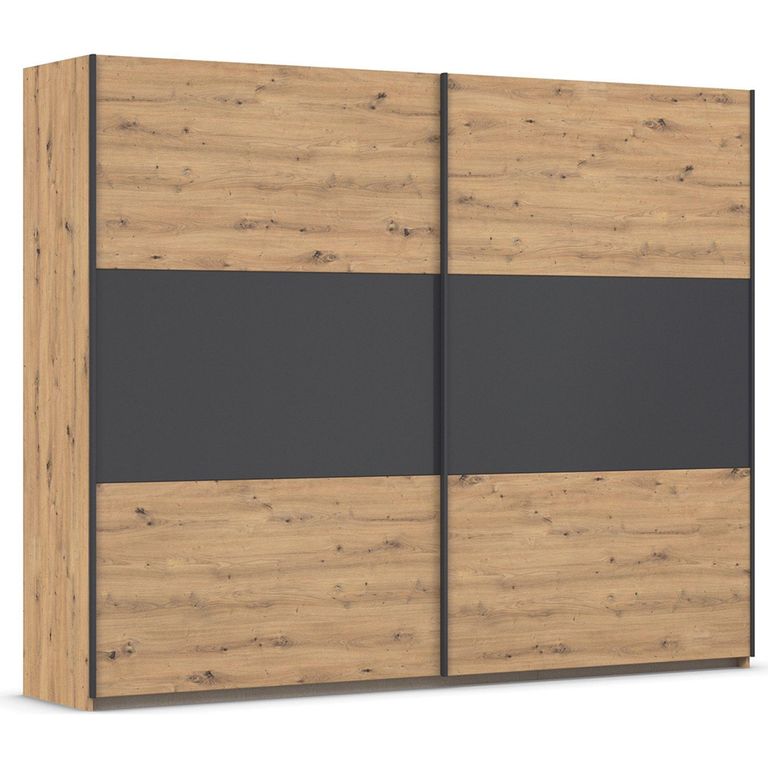 Rauch Neo 261cm 2 Door Sliding Wardrobe - Artisan Oak and Metallic Dark Grey