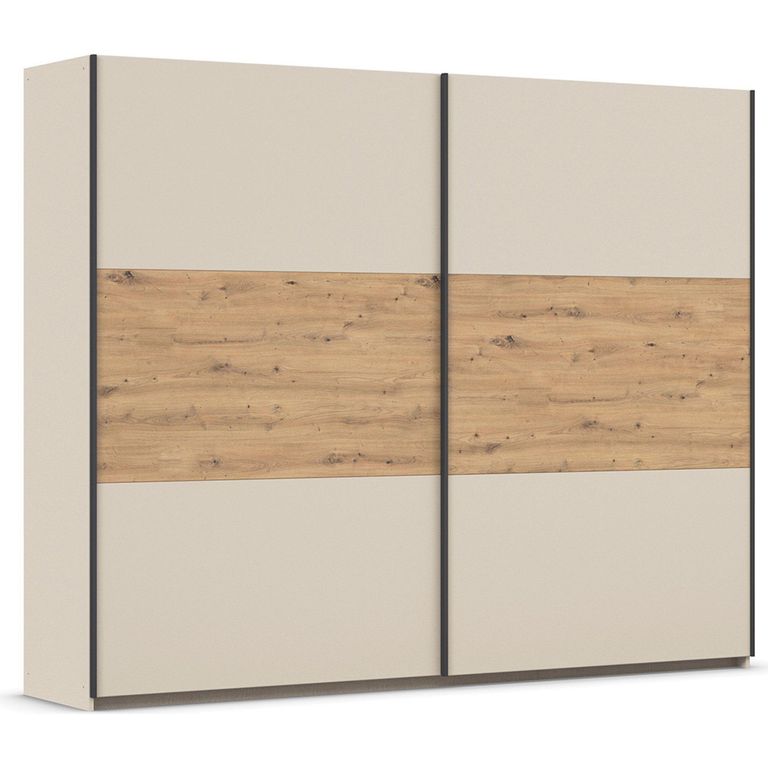 Rauch Neo 261cm 2 Door Sliding Wardrobe - Champagne and Artisan Oak
