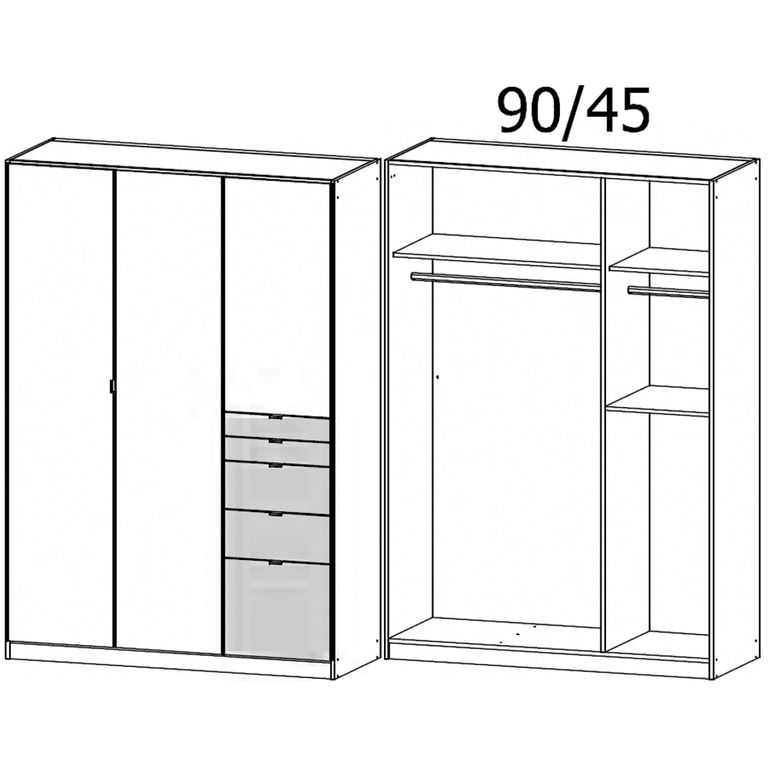 Rauch Ontario 136cm 3 Door Wardrobe with Drawer - Metallic Dark Grey and Sonoma Oak