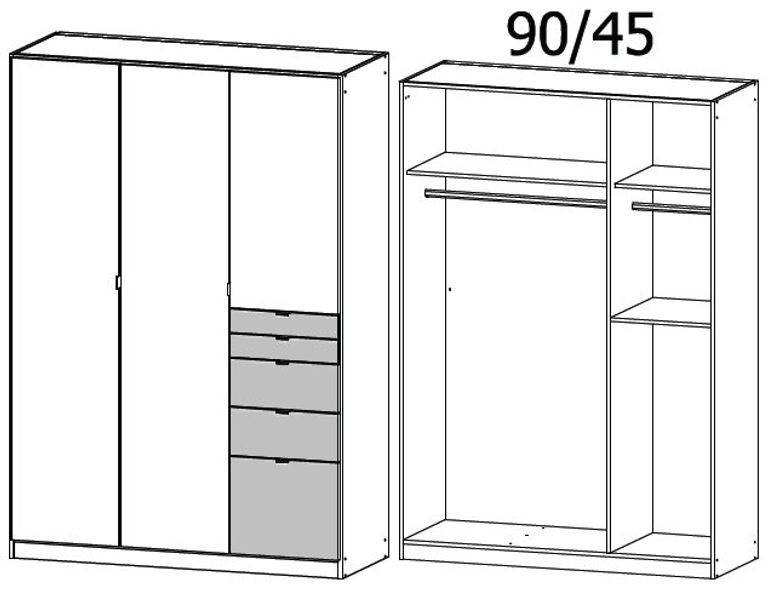 Rauch Ontario 136cm 3 Door Wardrobe with Drawer - Metallic Grey and Artisan Oak