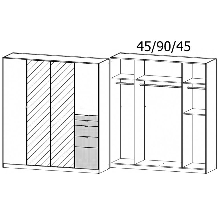 Rauch Ontario 181cm 4 Door Combi Wardrobe - Alpine White and Artisan Oak
