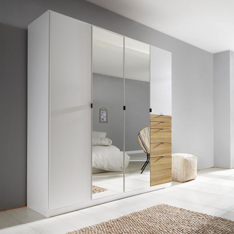 Rauch Ontario 181cm 4 Door Combi Wardrobe - Alpine White and Sonoma Oak