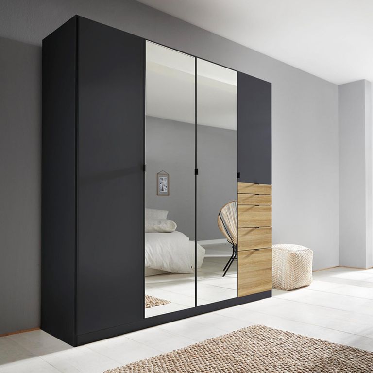 Rauch Ontario 181cm 4 Door Combi Wardrobe - Metallic Dark Grey and Sonoma Oak
