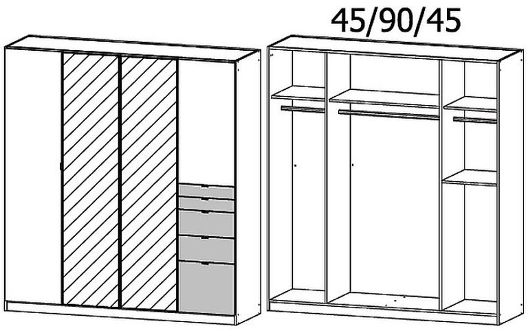 Rauch Ontario 181cm 4 Door Combi Wardrobe - Metallic Grey and Artisan Oak