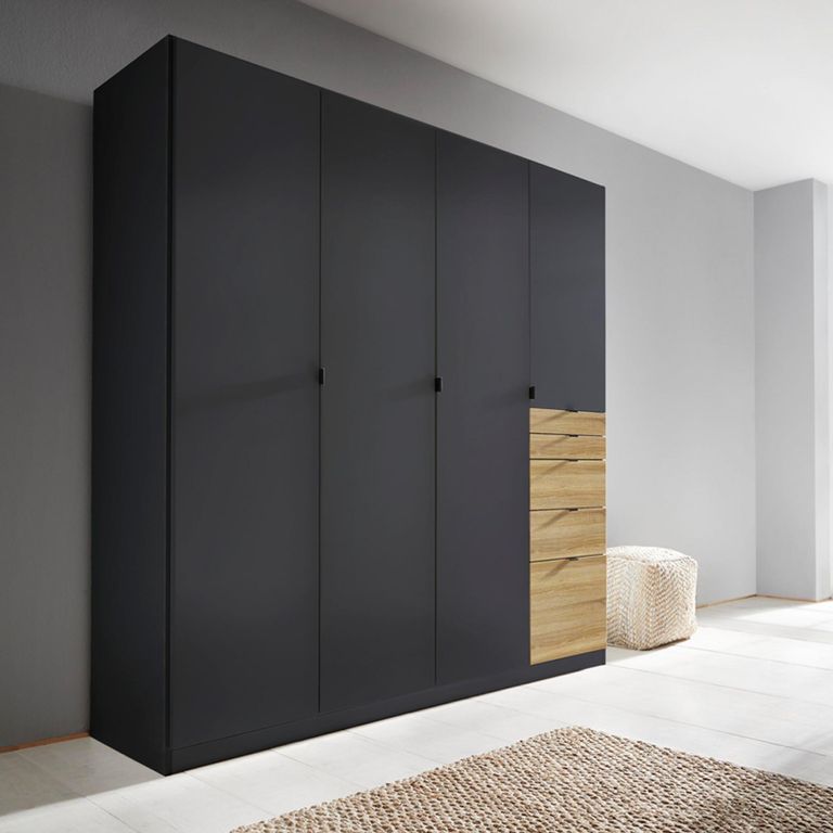 Rauch Ontario 181cm 4 Door Wardrobe with Drawer - Metallic Dark Grey and Sonoma Oak