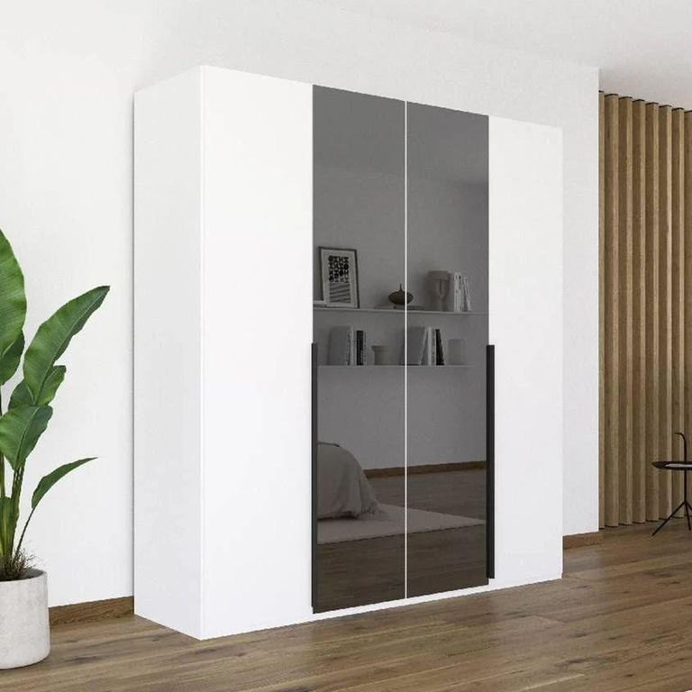 Rauch Paola 201cm 4 Door Wardrobe - Alpine White and Grey Glass