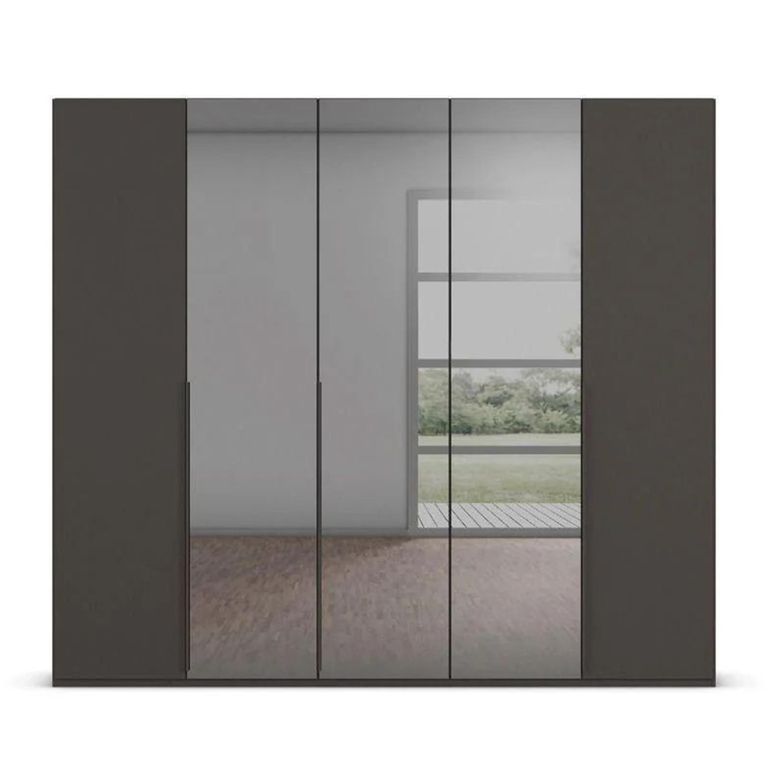 Rauch Paola 251cm 5 Door Wardrobe - Graphite and Grey Glass