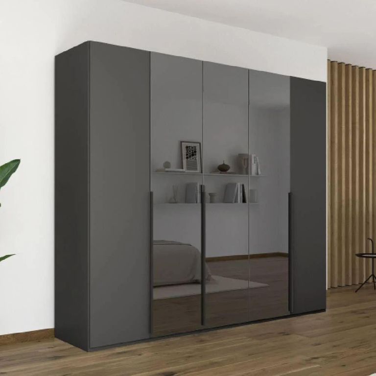 Rauch Paola 251cm 5 Door Wardrobe - Graphite and Grey Glass