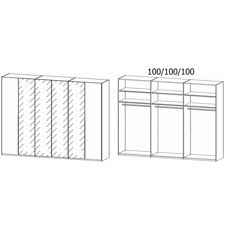 Rauch Paola 301cm 6 Door Wardrobe - Alpine White and Grey Glass