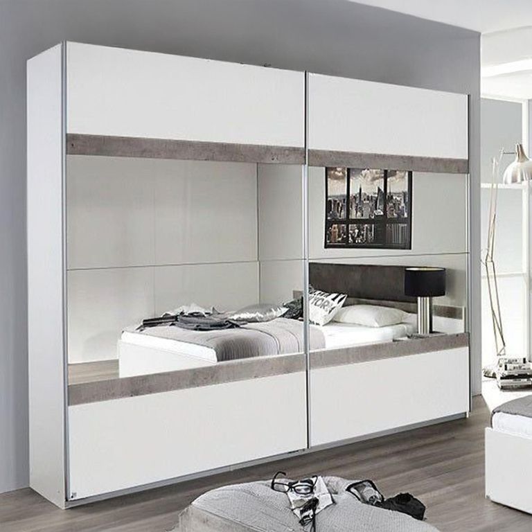 Rauch Penzberg 226cm 2 Door Sliding Wardrobe with Mirror - Alpine White and Stone Grey