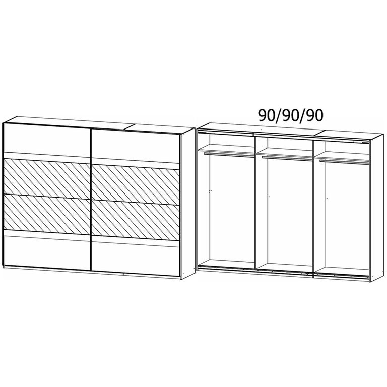 Rauch Penzberg 271cm 2 Door Sliding Wardrobe with Mirror - Alpine White and Stone Grey