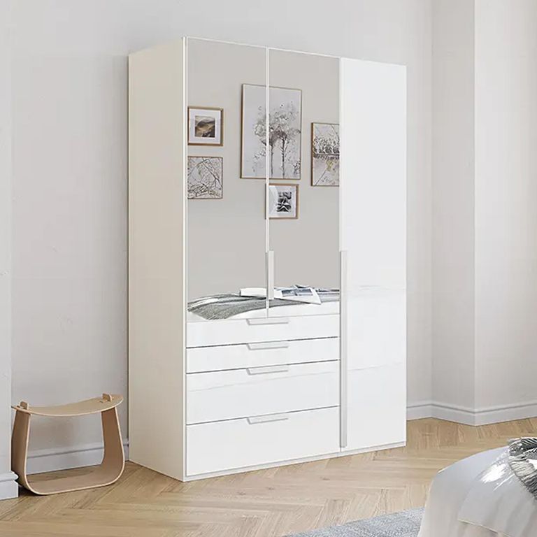Purisma Wardrobe - 151cm - 3 Door - Combi - Alpine White & Crystal White Glass