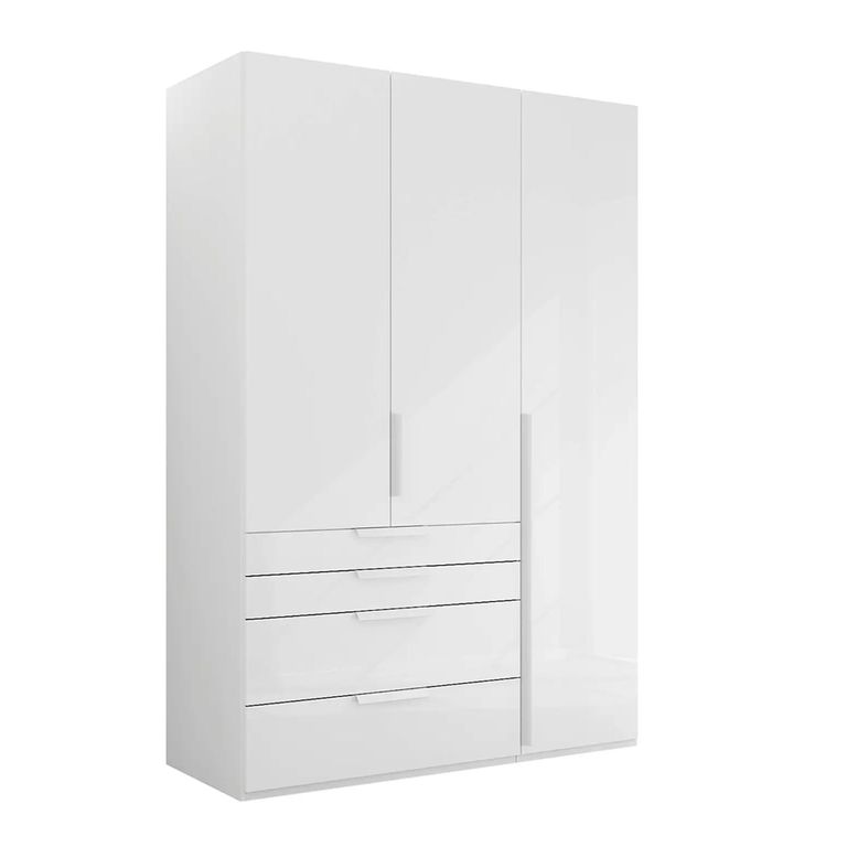 Purisma Wardrobe - 151cm - 3 Door - 4 Drawer - Alpine White & Crystal White Glass