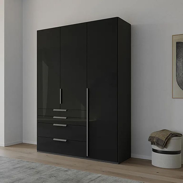 Purisma Wardrobe - 151cm - 3 Door - 4 Drawer - Graphite & Basalt Glass