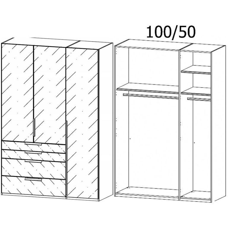 Purisma Wardrobe - 151cm - 3 Door - 4 Drawer - Silk Grey Glass