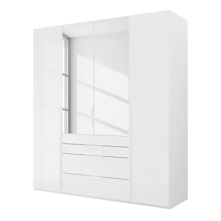 Purisma Wardrobe - 201cm - 4 Door - Combi - Alpine White & Crystal White Glass