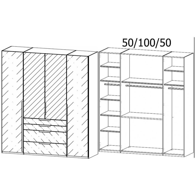 Purisma Wardrobe - 201cm - 4 Door - Combi - Alpine White & Crystal White Glass